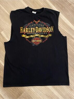 Harley Davidson Cut Off Shirt Mens XL Black Cutoff Sleeveless Biker Skull